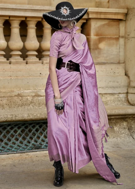 Light Purple Banarasi Satin Silk Saree