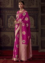 Magenta Georgette Silk Banarasi Saree with Meenakari