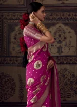 Magenta Georgette Silk Banarasi Saree with Meenakari