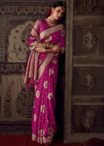 Magenta Georgette Silk Banarasi Saree with Meenakari