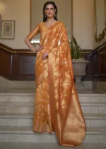 Marigold Orange Banarasi Organza Silk Saree