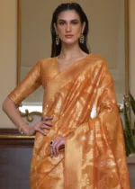 Marigold Orange Banarasi Organza Silk Saree