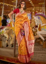 Marigold Orange Banarasi Silk Saree