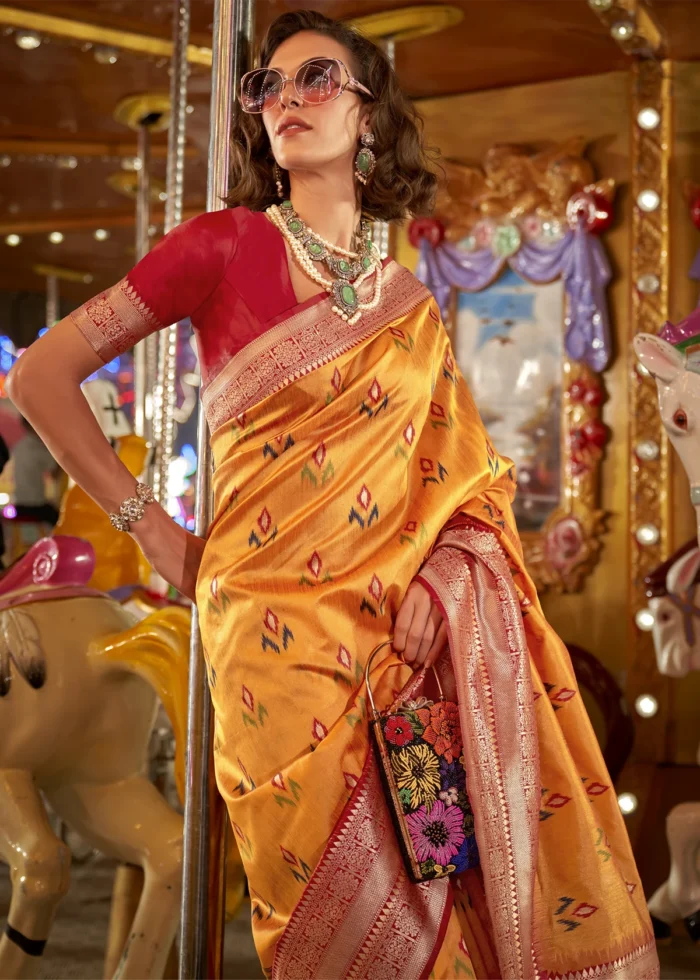 Marigold Orange Banarasi Silk Saree