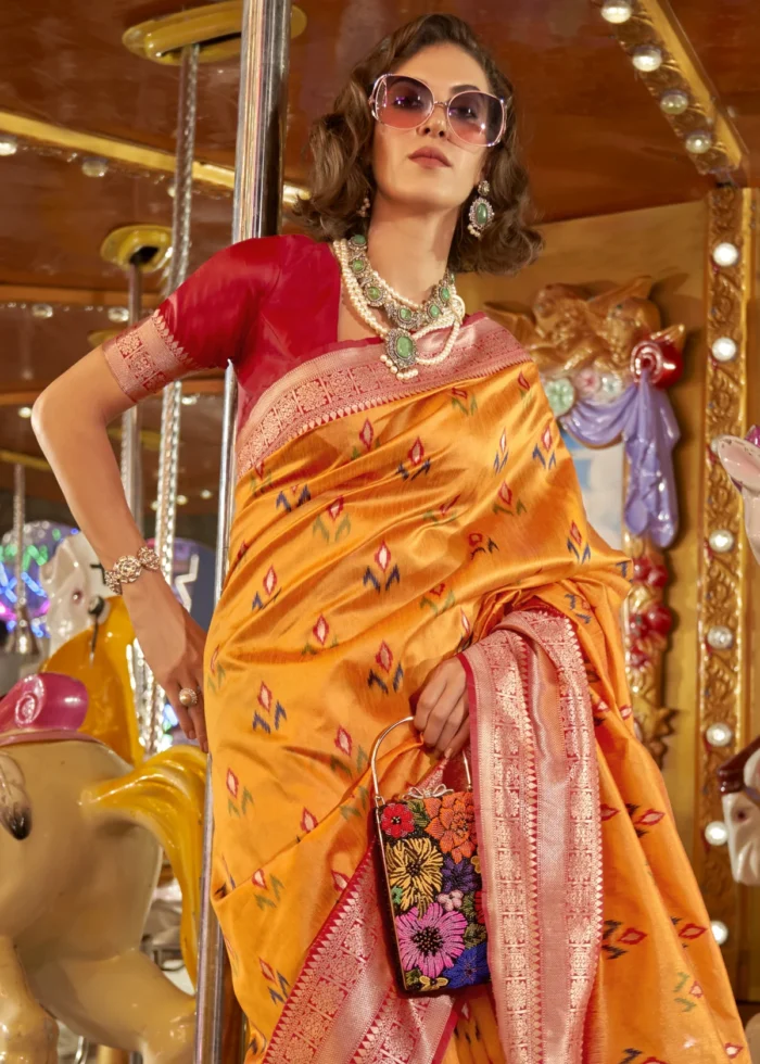 Marigold Orange Banarasi Silk Saree