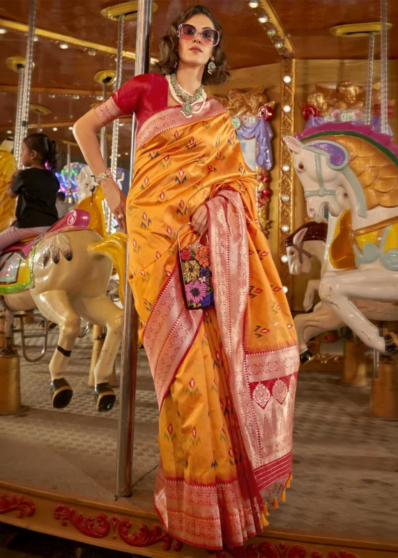 Marigold Orange Banarasi Silk Saree