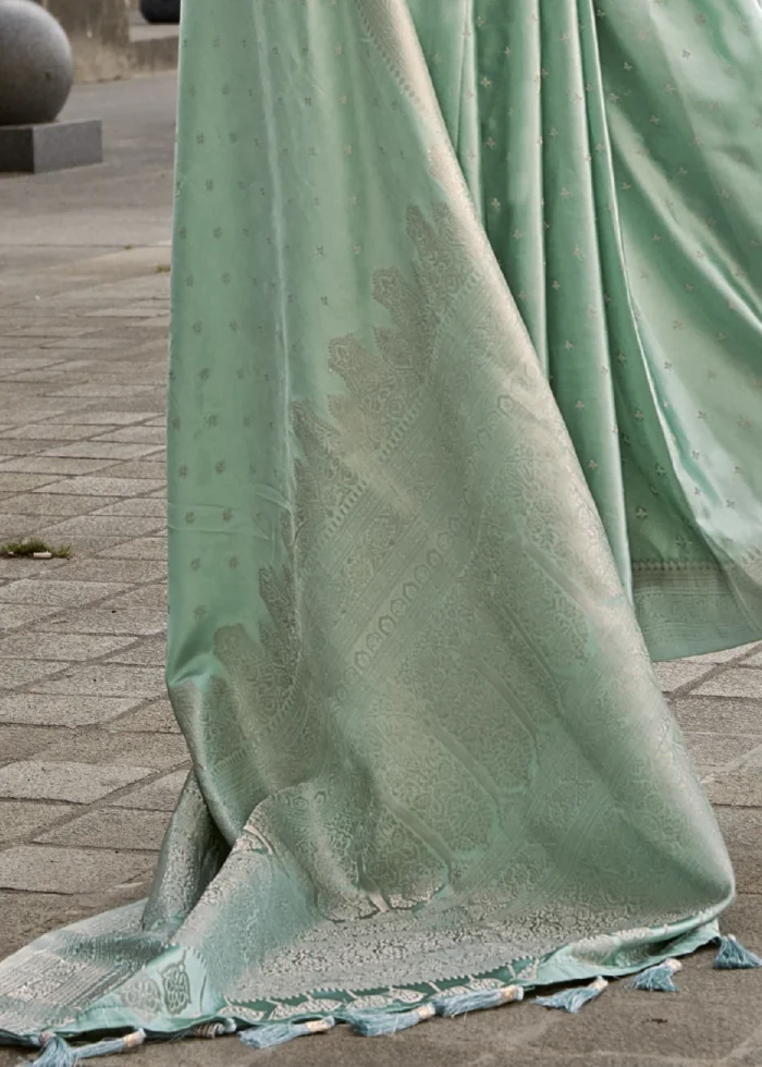 Mint Green Banarasi Satin Silk Saree