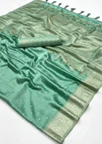 Mint Green Banarasi Satin Silk Saree