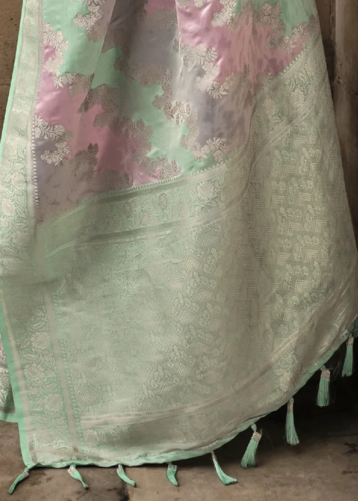 Mint Green Rangkat Satin Silk Saree