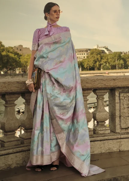 Multicolor Rangkat Satin Silk Saree