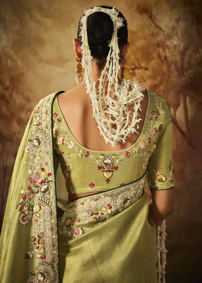 Olive Green Kanjivaram Silk Saree with Embroidery Work