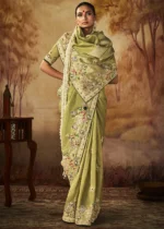 Olive Green Kanjivaram Silk Saree with Embroidery Work