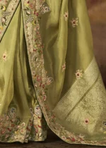 Olive Green Kanjivaram Silk Saree with Embroidery Work