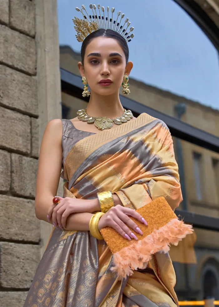 Orange Printed Soft Silk Saree