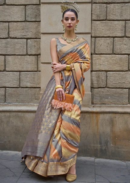 Orange Printed Soft Silk Saree