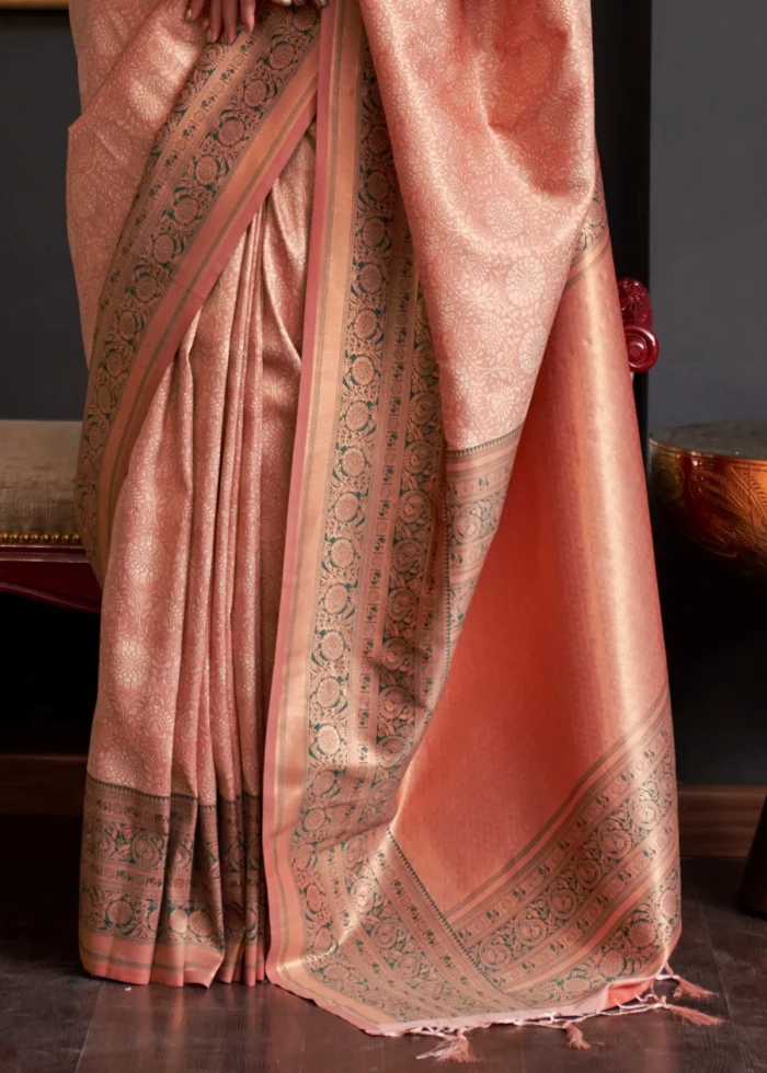 Peach Kanjivaram Saree with Contrast Blouse