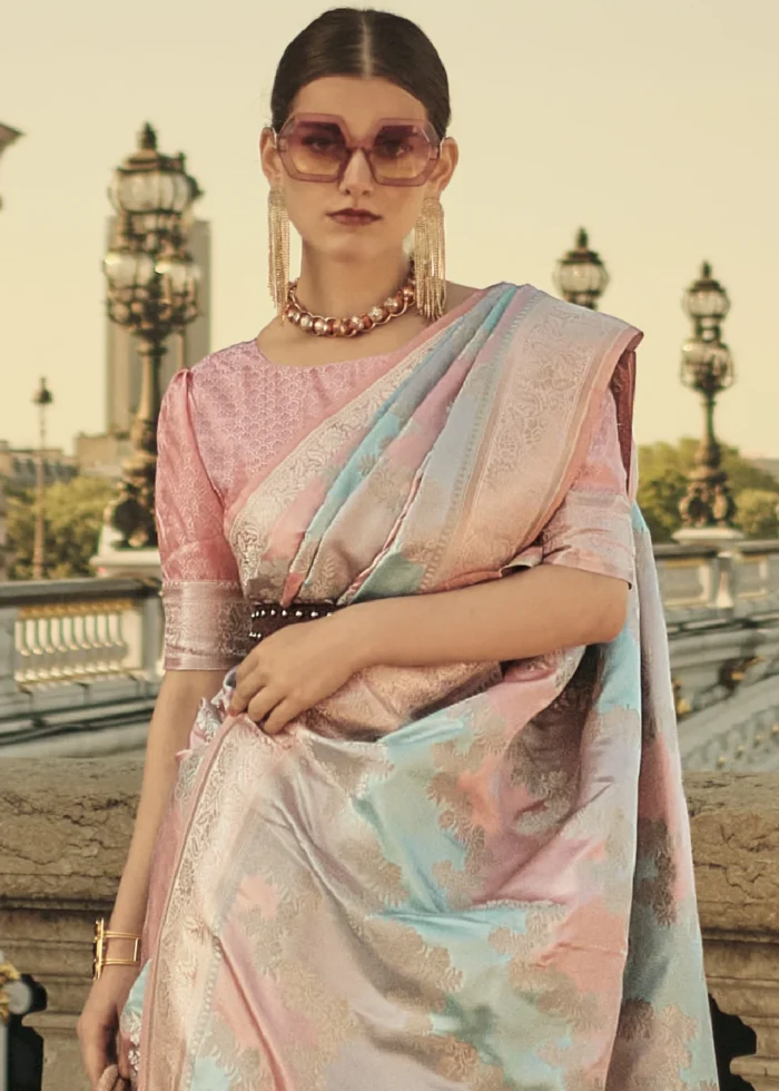 Peach Rangkat Satin Silk Saree