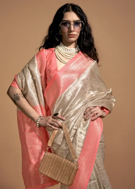 Peach and Beige Kanjivaram Saree