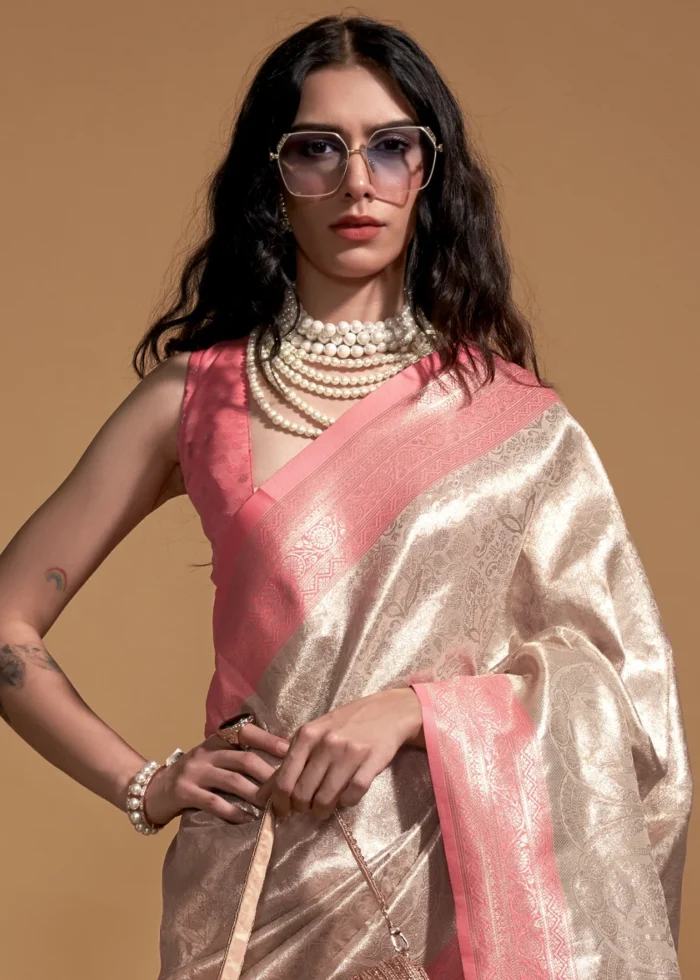 Peach and Beige Kanjivaram Saree