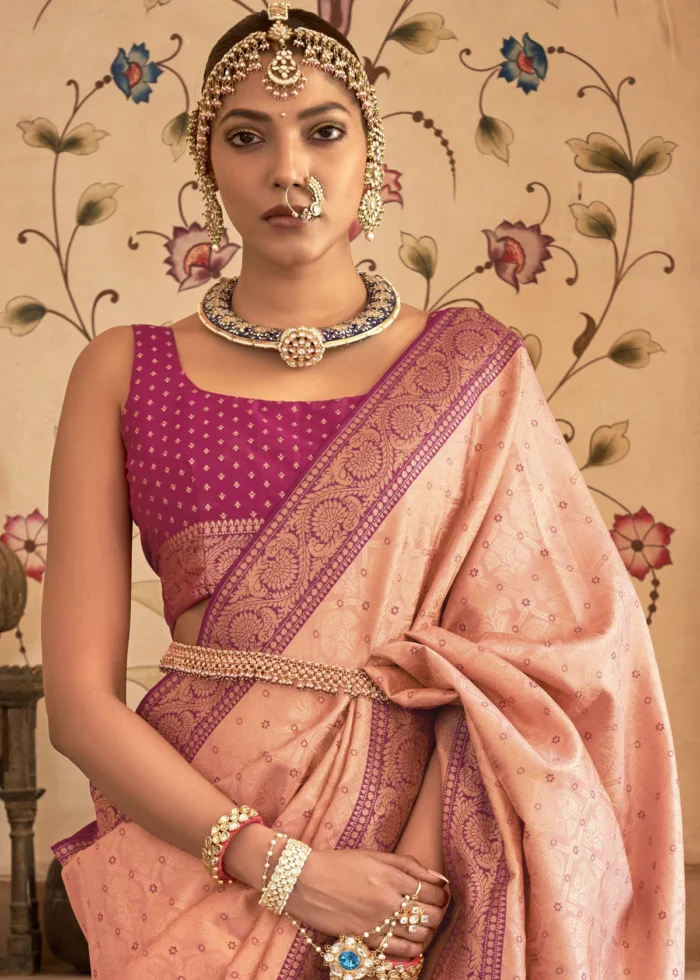 Peach and Magenta Banarasi Saree