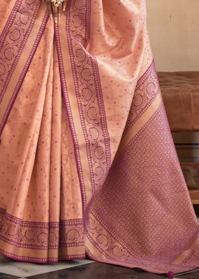 Peach and Magenta Banarasi Saree