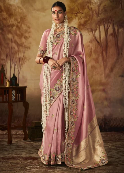 Pink Kanjivaram Silk Saree with Embroidery Work