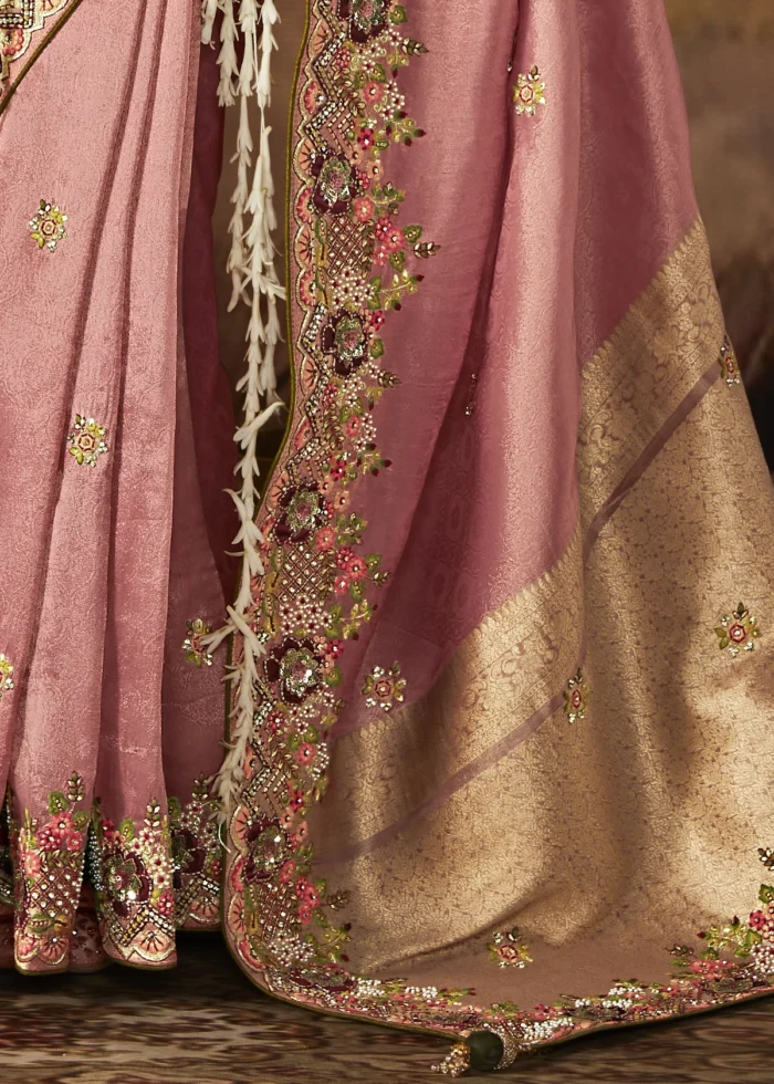 Pink Kanjivaram Silk Saree with Embroidery Work