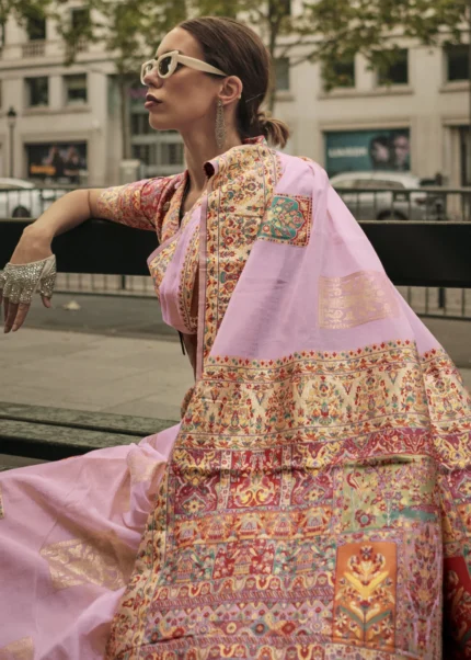 Pink Kashmiri Jamawar Saree