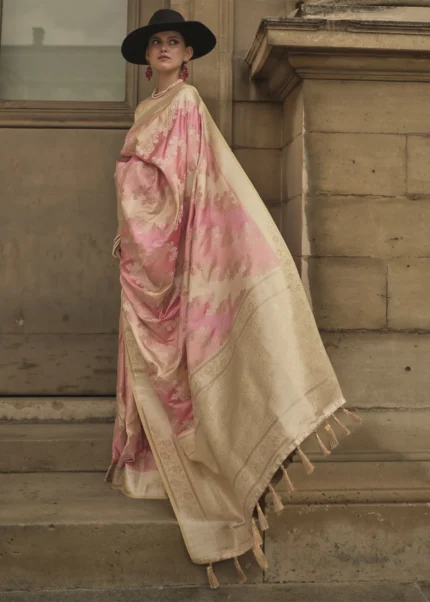 Pink Rangkat Satin Silk Saree