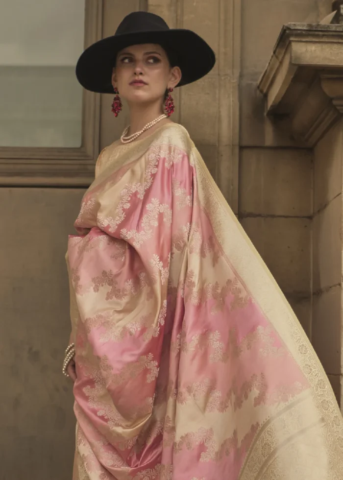 Pink Rangkat Satin Silk Saree