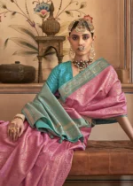 Pink and Turquoise Banarasi Saree