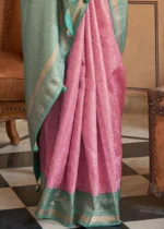 Pink and Turquoise Banarasi Saree