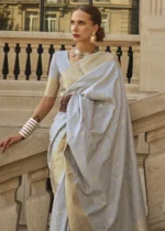 Powder Gray Banarasi Khaddi Silk Saree