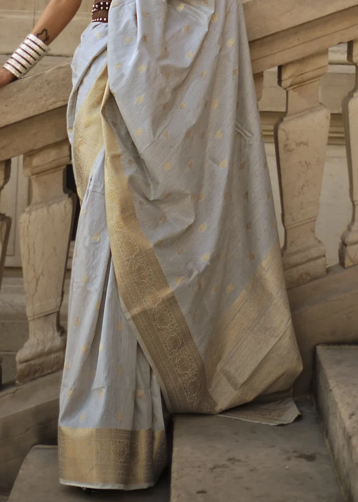 Powder Gray Banarasi Khaddi Silk Saree