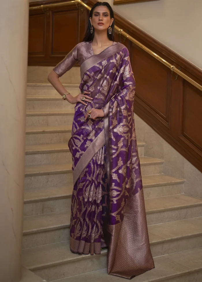 Purple Banarasi Organza Silk Saree