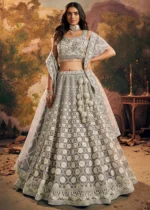 Ready to Wear Gray Embroidered Net Lehenga