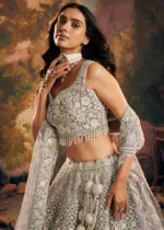 Ready to Wear Gray Embroidered Net Lehenga