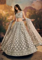 Ready to Wear Gray Embroidered Net Lehenga