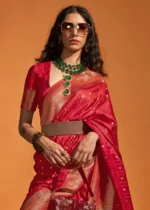 Red Banarasi Satin Silk Saree