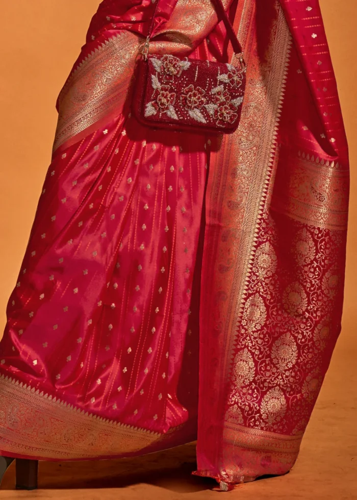 Red Banarasi Satin Silk Saree