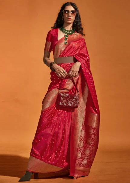 Red Banarasi Satin Silk Saree