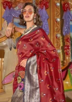 Red and Purple Banarasi Silk Saree