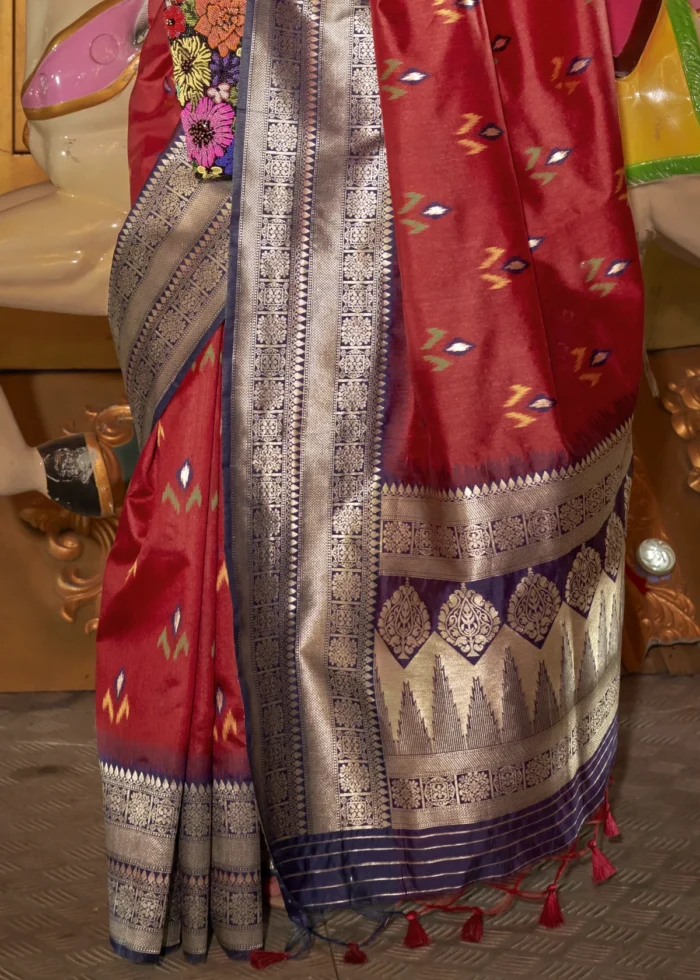 Red and Purple Banarasi Silk Saree