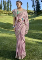 Rose Pink Embroidered Silk Saree