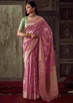 Rose Pink Georgette Silk Banarasi Saree with Meenakari