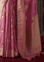 Rose Pink Georgette Silk Banarasi Saree with Meenakari