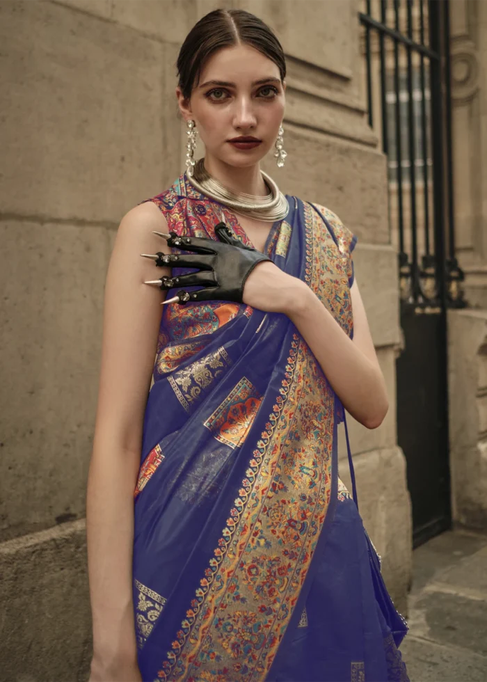 Royal Blue Kashmiri Jamawar Saree