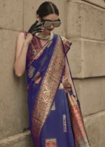 Royal Blue Kashmiri Jamawar Saree