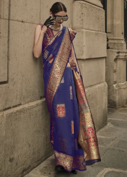 Royal Blue Kashmiri Jamawar Saree