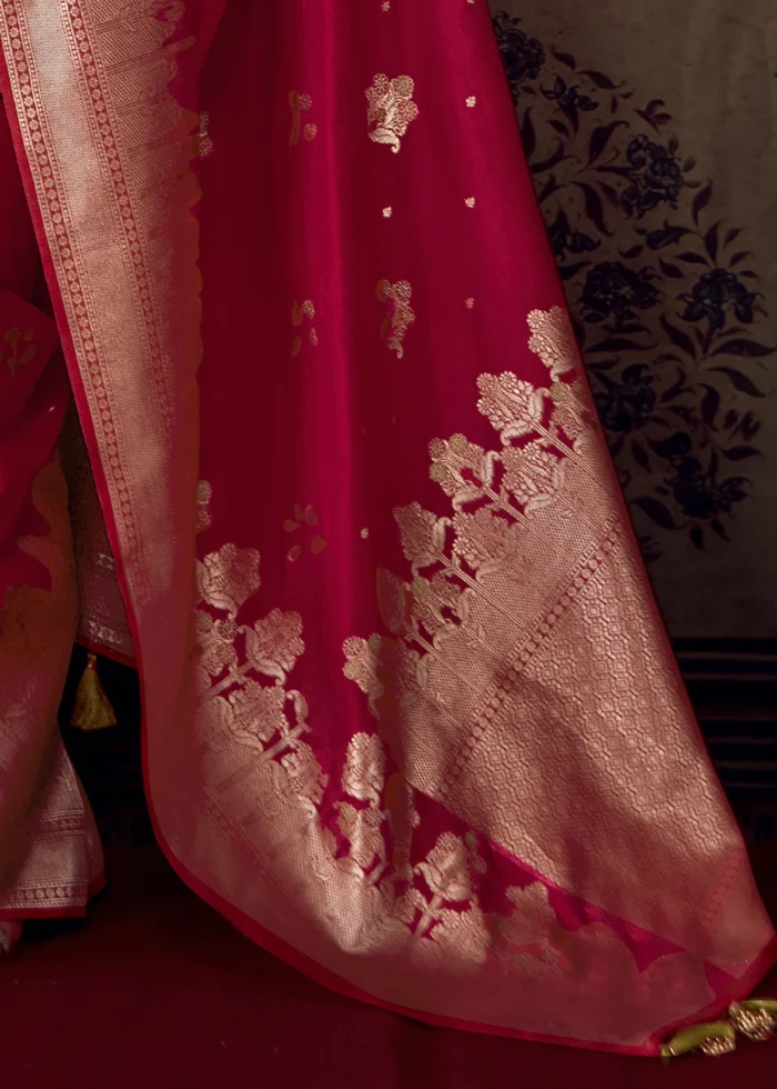 Ruby Red Georgette Silk Banarasi Saree with Meenakari